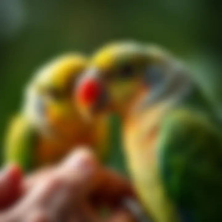 The Emotional Bond Between Owners and Green-Cheeked Conures A close-up of a playful green-cheeked conure interacting with its owner