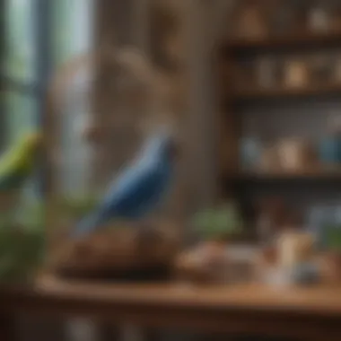 Creating a Comfortable Habitat for Your Feathered Companion A cozy birdcage setup featuring essential items for little blue pet birds, including perches, toys, and feeding bowls.