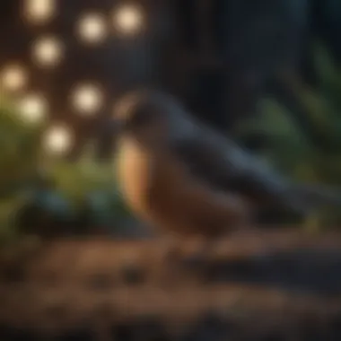 Nighttime Resting Position A bird in a dimly lit environment, showcasing its nighttime resting position