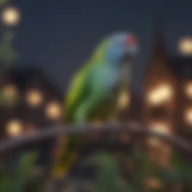 Parakeet at Twilight A vibrant parakeet perched at twilight, ready to chirp.