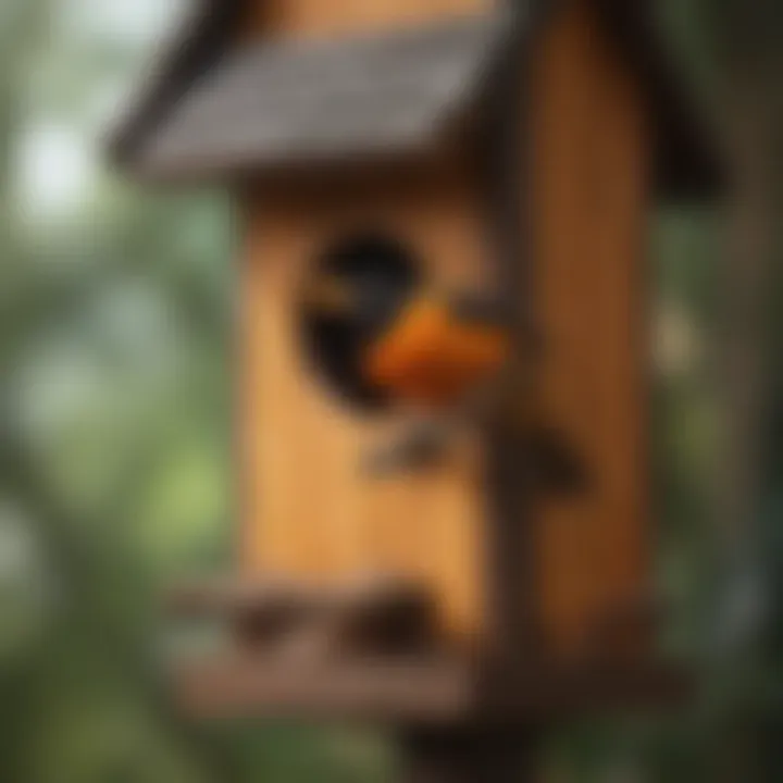 Close-up view of the interior of an oriole bird house