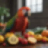 Colorful assortment of parrot-safe fruits and vegetables