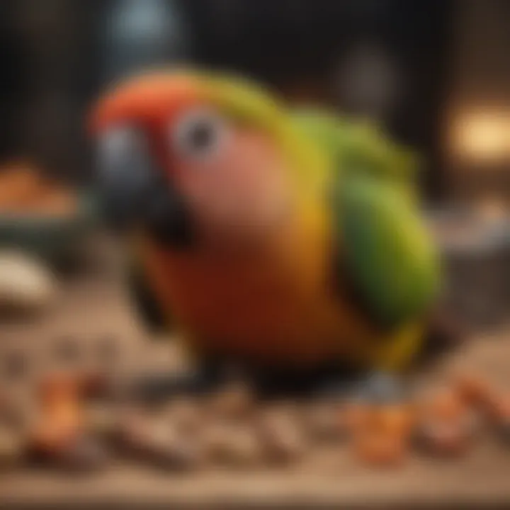 Conure enjoying pellet food