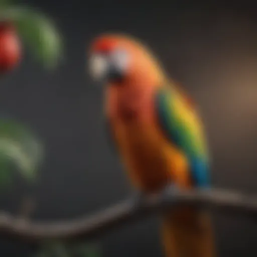 A colorful parrot perched on a branch, showcasing its vibrant feathers while observing its surroundings.