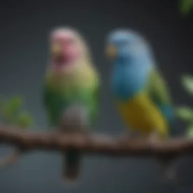 A vibrant budgerigar perched on a branch