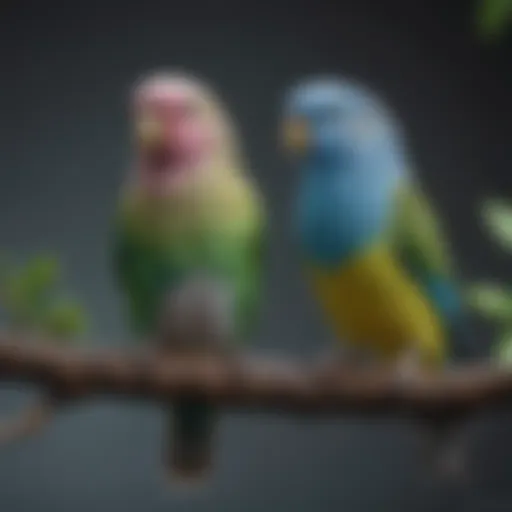 A vibrant budgerigar perched on a branch