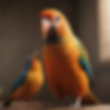 A joyful pet bird interacting with its owner.