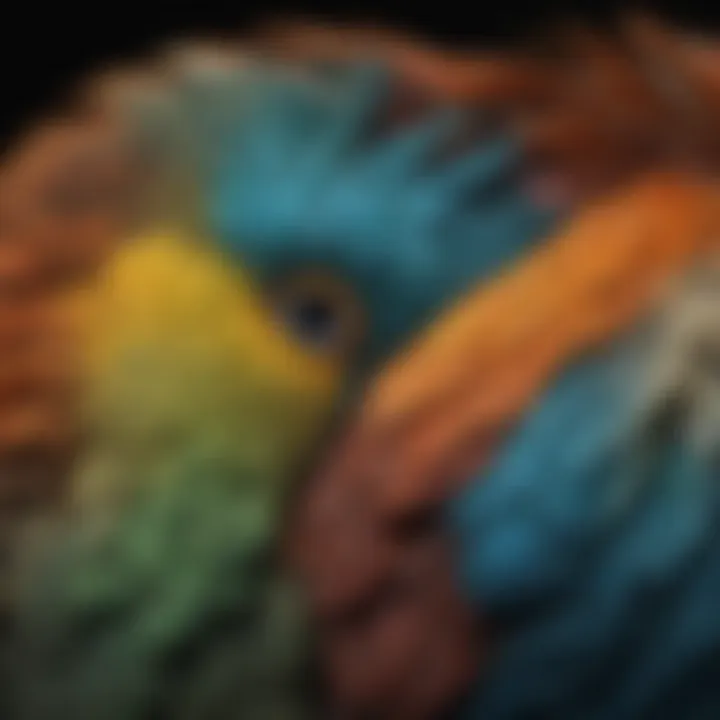 Close-up of a pet bird with distinct feather color mutations