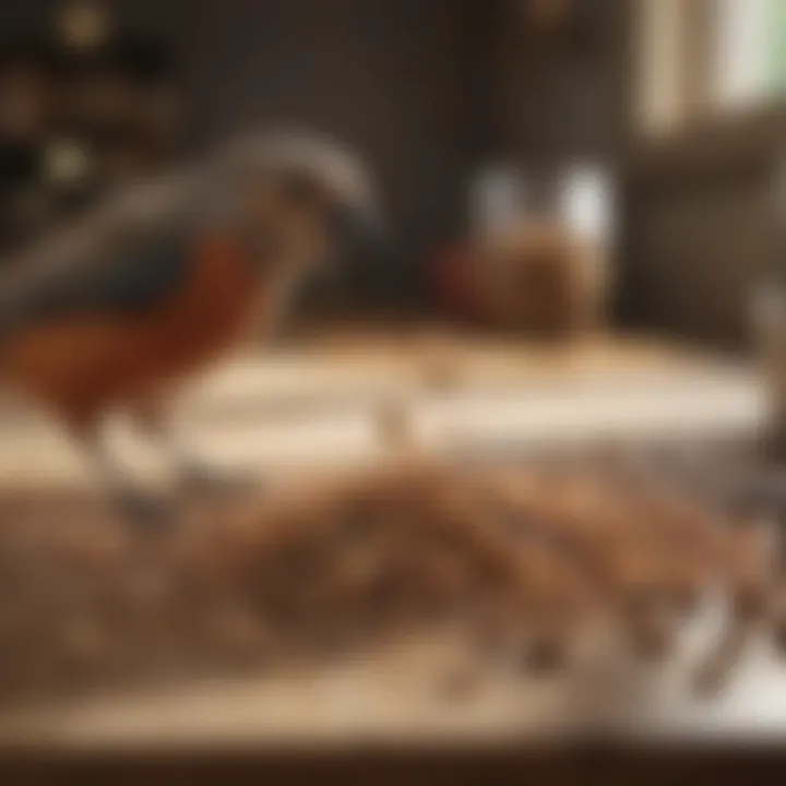 Bird food spread out on a table for examination