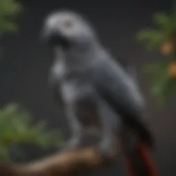 A vibrant African Grey parrot perched on a branch