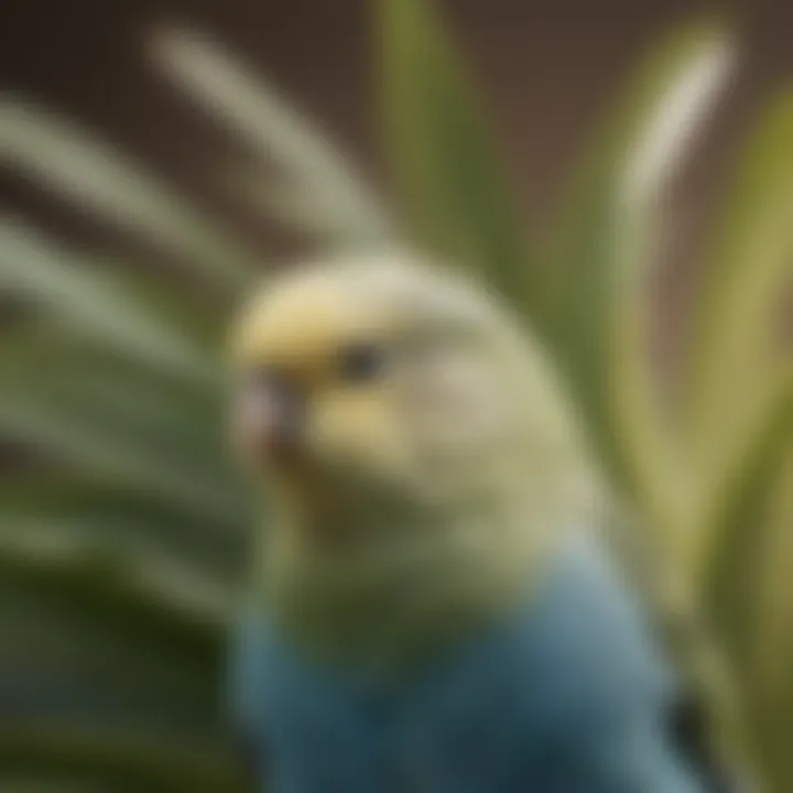 A close-up of a budgerigar displaying its feathers, indicating comfort.