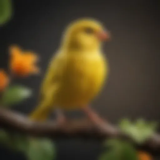 A vibrant canary perched on a branch, showcasing its bright plumage and lively demeanor.