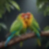 Colorful parakeets perched on a branch