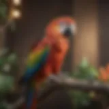 A vibrant parrot perched on a branch, showcasing its colorful plumage.