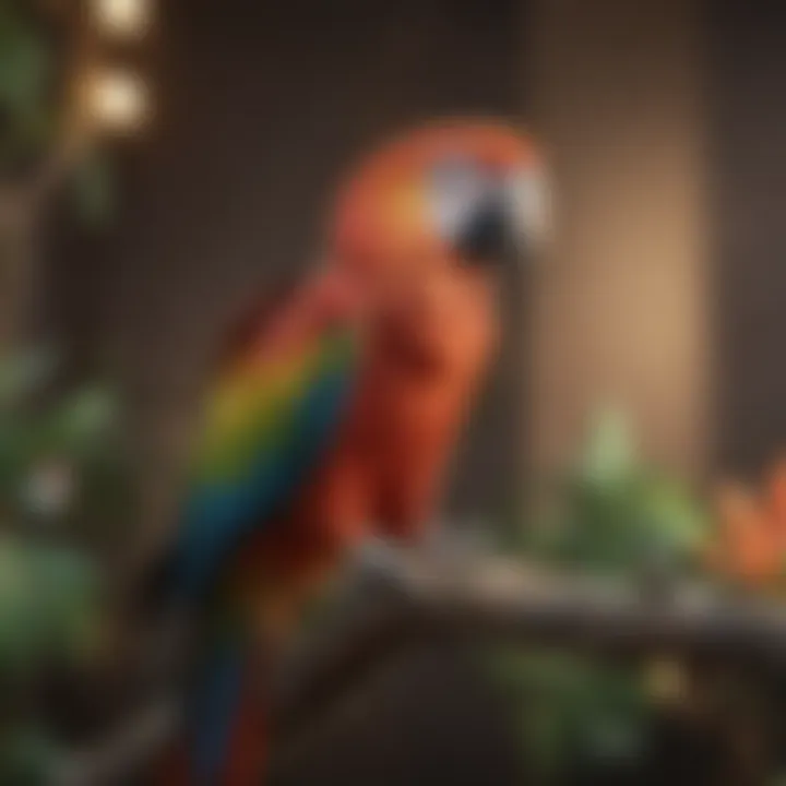 A vibrant parrot perched on a branch, showcasing its colorful plumage.