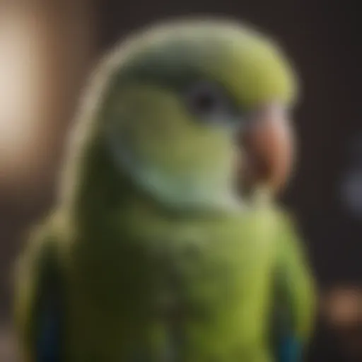 Close-up of a parakeet nestled on a shoulder