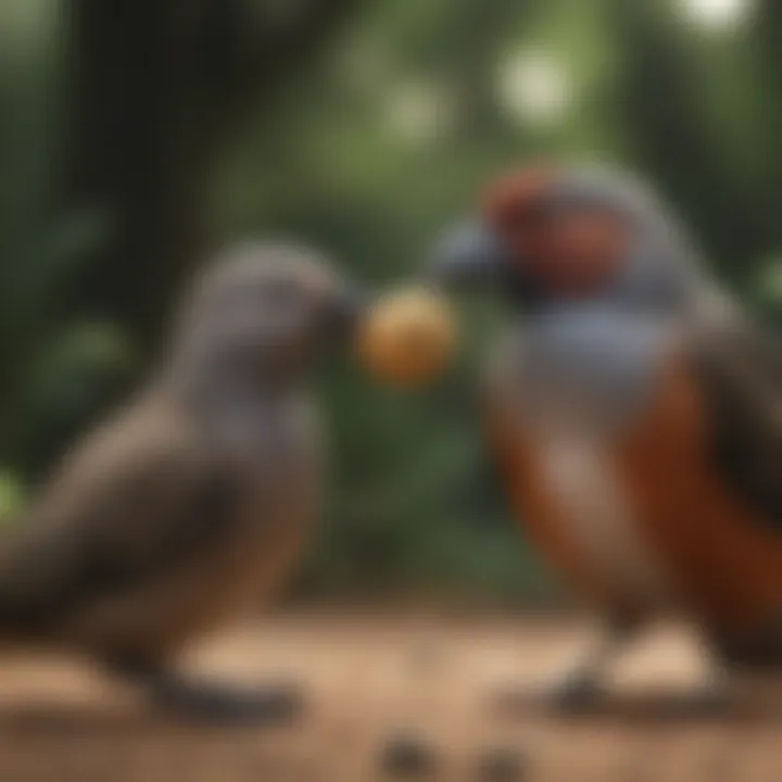 A guinea bird interacting playfully with its owner