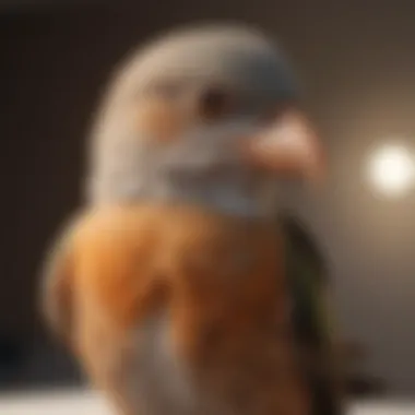 A close-up of a bird in a vet's office receiving care