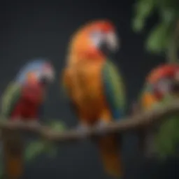 A vibrant parrot perched on a branch, showcasing its colorful feathers