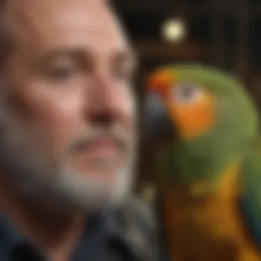 Bonding with Your Parrot A bird owner interacting lovingly with a parrot, illustrating the bond between them.