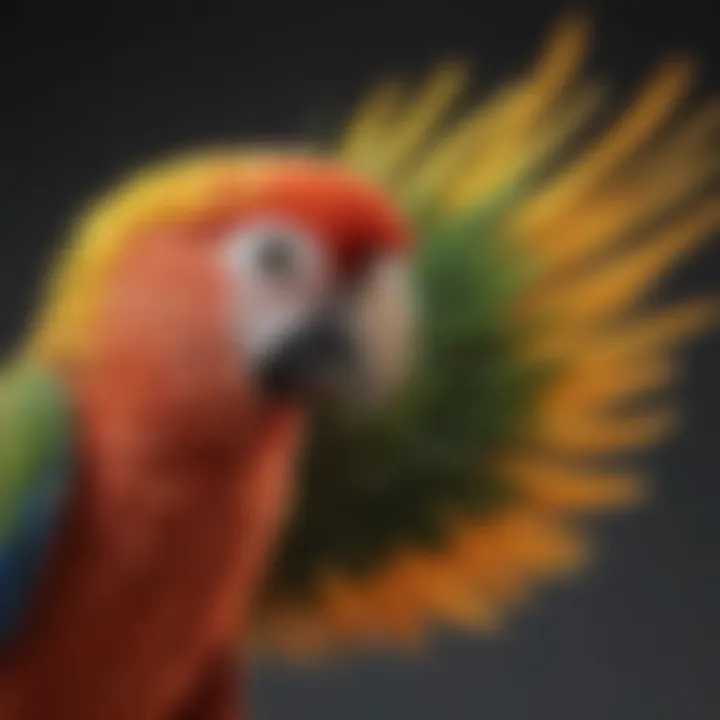 A close-up of a parrot showing areas of feather loss, indicating potential plucking behavior.