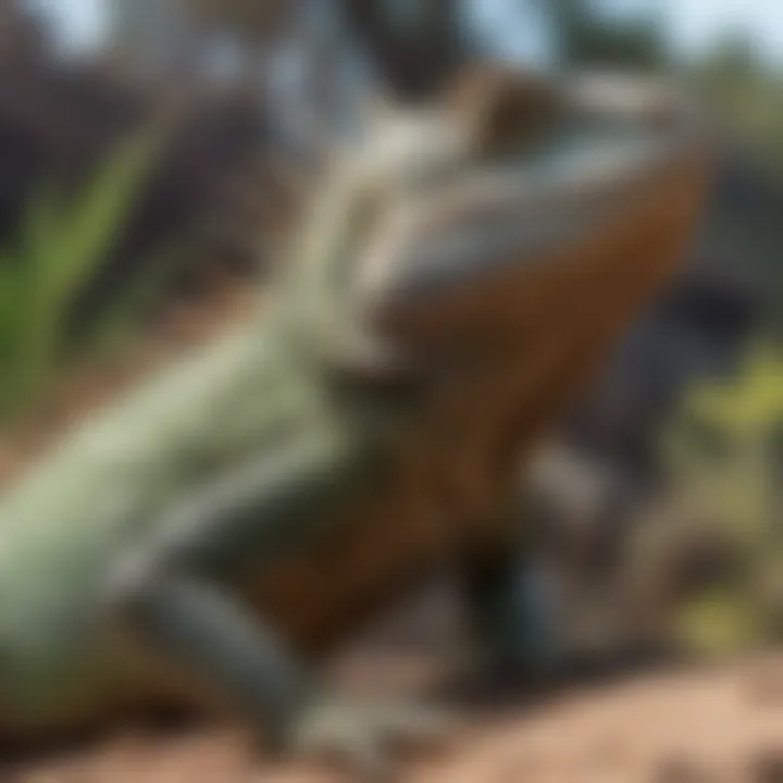 An iguana displaying a defensive posture, illustrating behavioral traits.