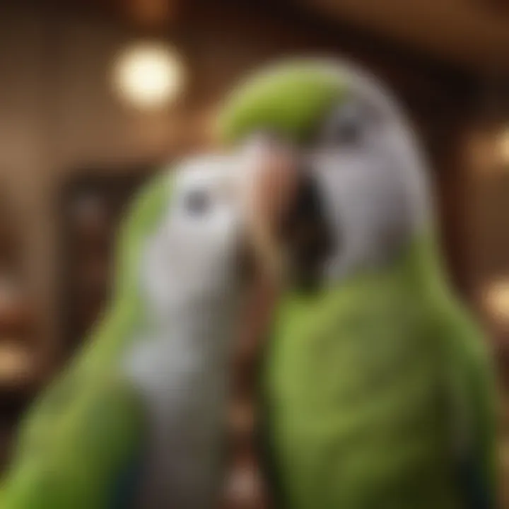 Quaker parrot interacting with its owner