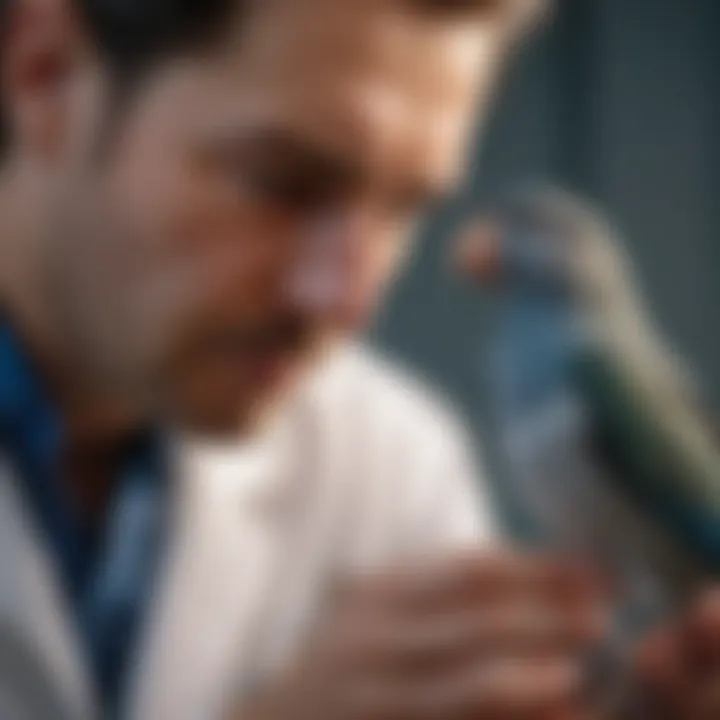 Veterinarian examining a pet bird for respiratory issues