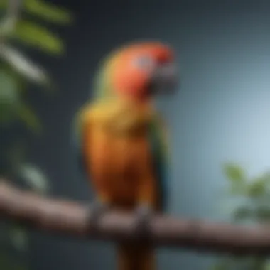 Exploring the Natural Instincts of Pet Birds A colorful parrot perched on a branch, surveying its surroundings.