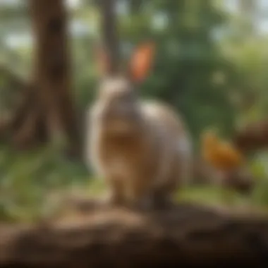 Harmonious Habitat: Designing Spaces for Bunnies and Birds A beautifully arranged habitat that caters to both bunnies and birds, highlighting habitat management.