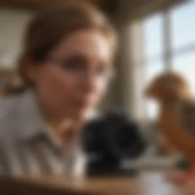 Expert Observation: The Bunny Specialist's Role A bunny specialist observing pet birds, emphasizing the importance of behavioral insights.