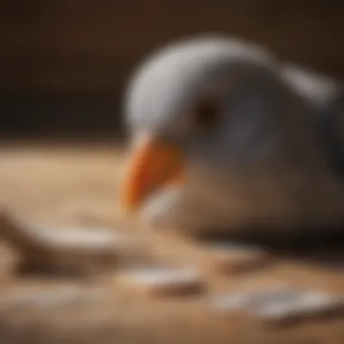 Close-up of a pet bird exhibiting subtle signs of distress or illness.