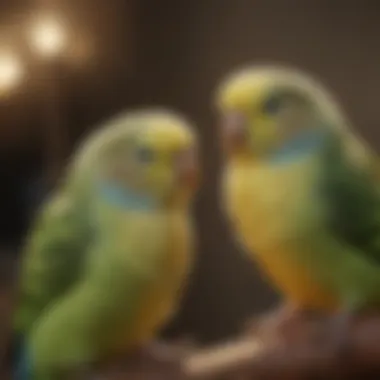 A budgerigar happily mimicking phrases, illustrating its playful nature.