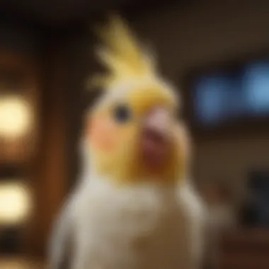 Charming Cockatiel: The Interactive Companion A charming cockatiel engaging with its owner, demonstrating interactive vocalization.
