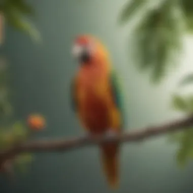 Vibrant Parrot: A Master of Mimicry A vibrant parrot perched on a branch, showcasing its ability to mimic words.