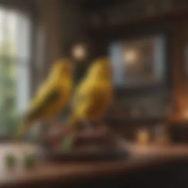 Harmony at Home: A Canary Serenading Its Space A serene living room setting with a canary singing in a cozy corner