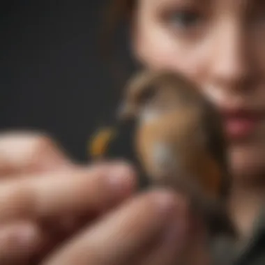 Close-up of a bird perched on a finger