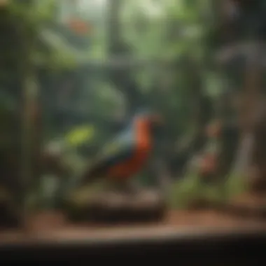 Natural Landscaping in Aviary Setup Setup of an aviary showcasing natural elements and landscaping