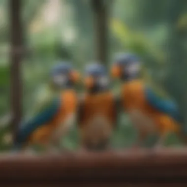 Birds Interacting in an Aviary Close-up of birds interacting in a spacious outdoor cage