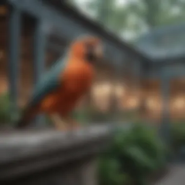 Elegant Outdoor Aviary A beautifully designed outdoor aviary with various bird species