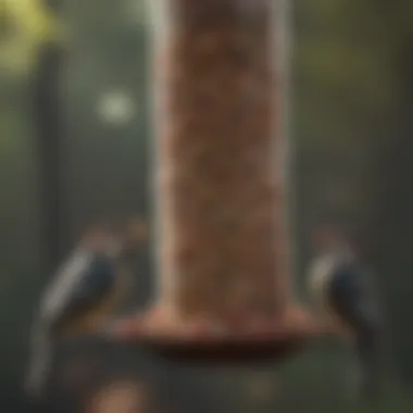 Close-up of birds enjoying suet from a feeder