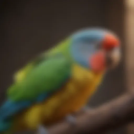 A colorful parakeet preening its feathers