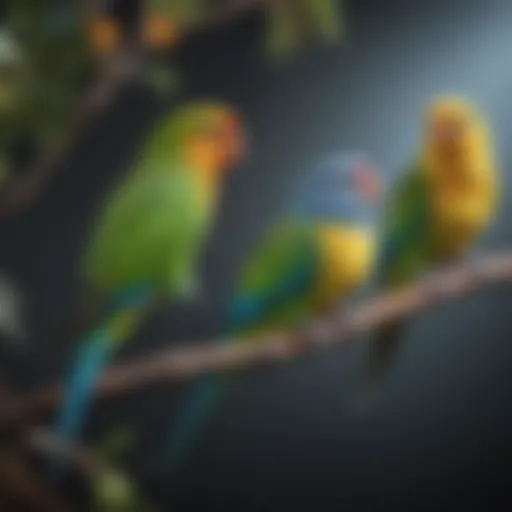 Colorful parakeets perched on a branch