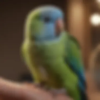 Close-up of a parakeet being cared for