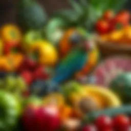 A vibrant assortment of fruits and vegetables suitable for parrots
