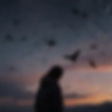Connection Between Dreams and Emotions A serene night sky with silhouettes of birds flying, illustrating the connection between dreams and emotional states.