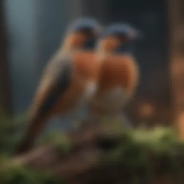 A close-up of a pair of birds perched together, showcasing affection.