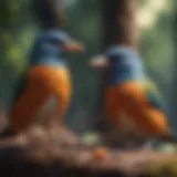 Two colorful birds communicating in a harmonious environment.