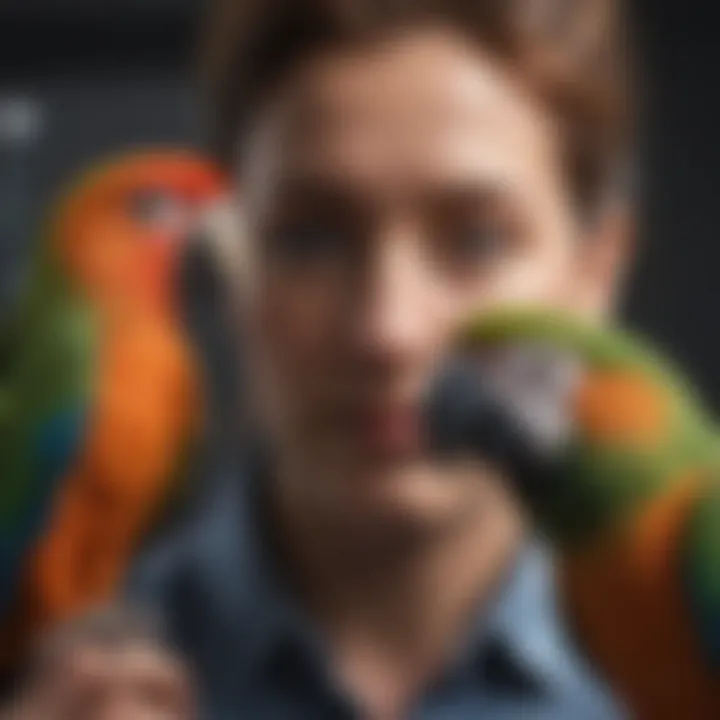 Close-up of a teacher interacting with a parrot during a lesson