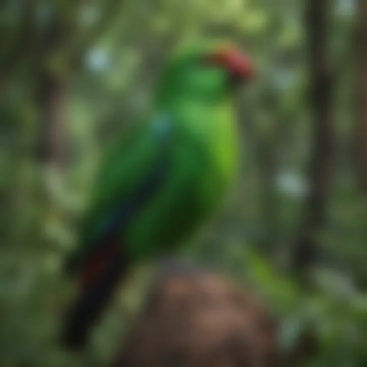 Eclectus female in a lush green habitat